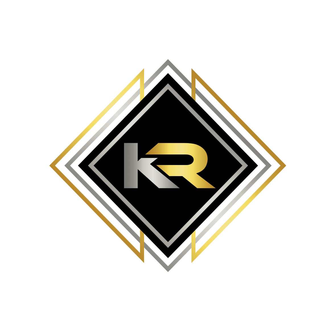 Kizz Ryders logo, a gold and silver KR monogram inside a diamond