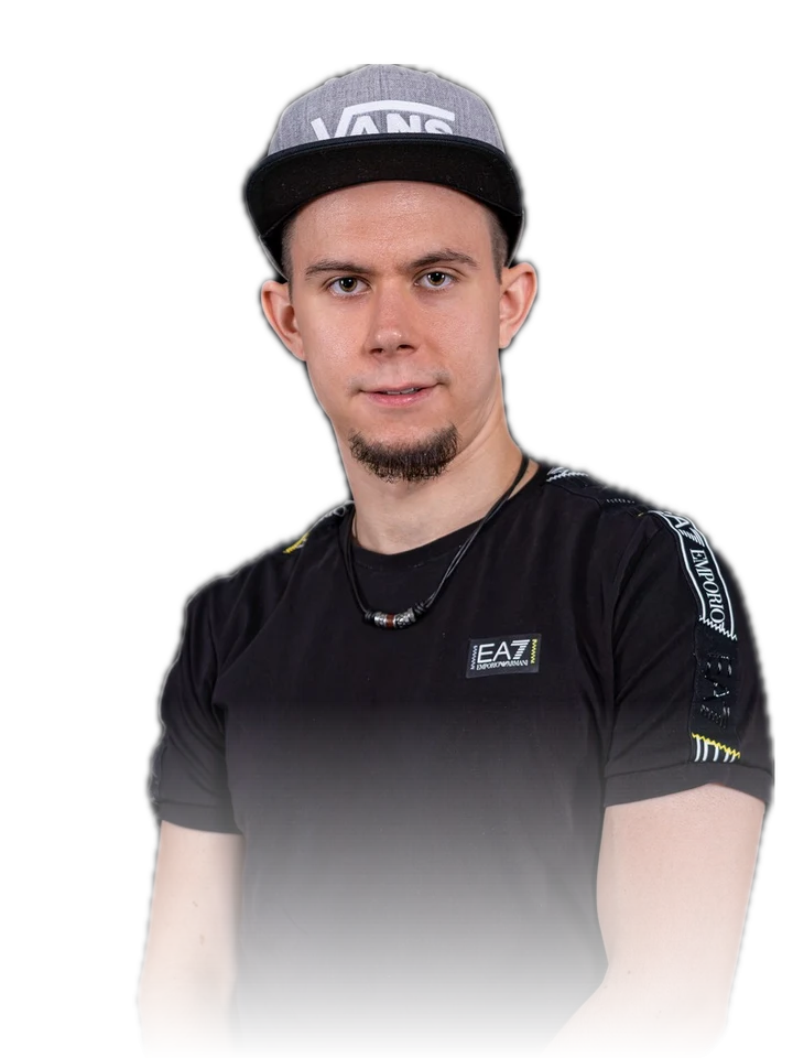 DJ Remcy in a black tee and a grey cap